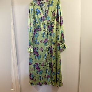 44. ASOS DESIGN satin button through midi tea dress green floral print